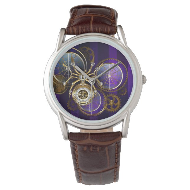 Steampunk Spider on Purple Background Watch (Front)