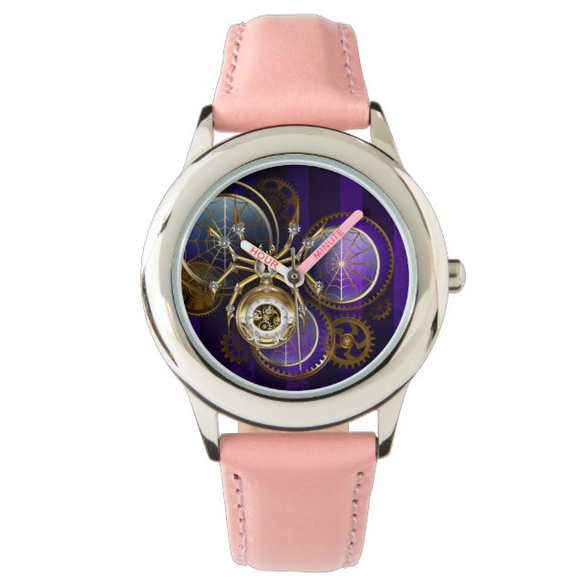 Steampunk Spider on Purple Background Watch (Front)