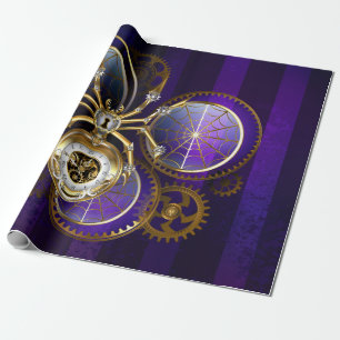 Steampunk Spider on Purple Background Wrapping Paper