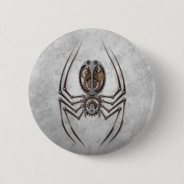 Steampunk Spider on Rough Steel 6 Cm Round Badge (Front)