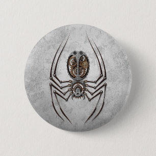 Steampunk Spider on Rough Steel 6 Cm Round Badge