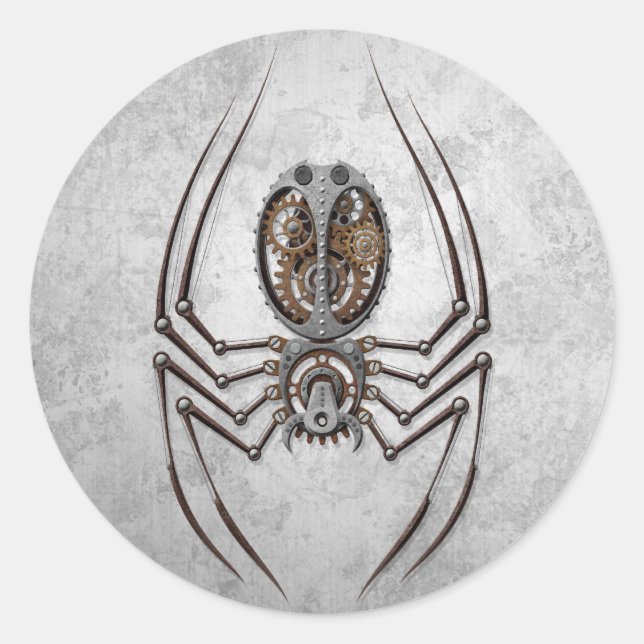 Steampunk Spider on Rough Steel Classic Round Sticker (Front)