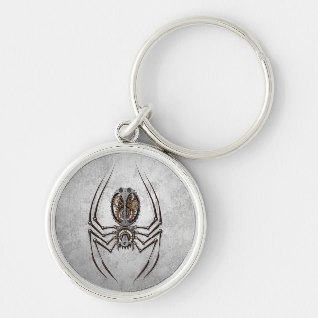 Steampunk Spider on Rough Steel Key Ring (Front)