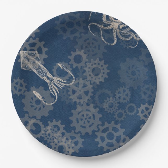 Steampunk squid paper plates (Front)