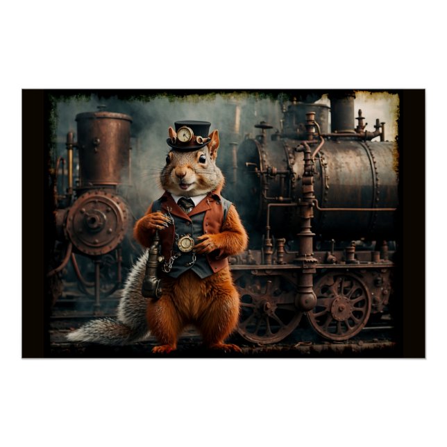 Steampunk Squirrel and Train Poster (Front)