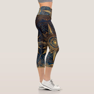 Steampunk Stars Mystical Sun Astrology Yoga Capri Leggings
