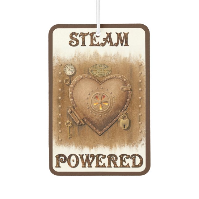 Steampunk Steam Powered Heart Car Air Freshener (Front)
