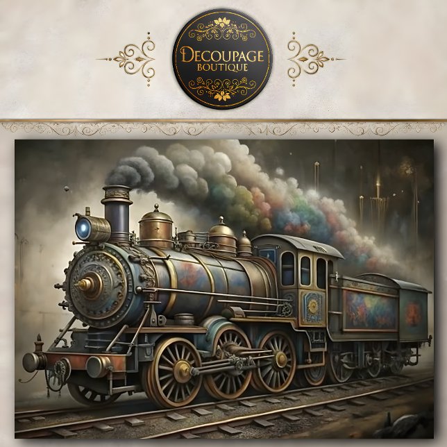 Steampunk Steam Train Decoupage Tissue Paper (Steampunk Steam Train Decoupage Tissue Paper)