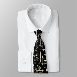 Steampunk style key pattern tie