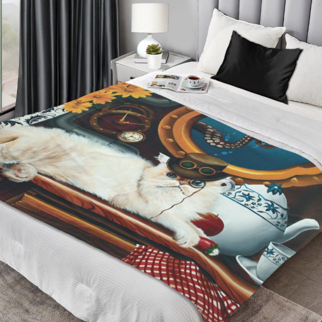 Steampunk Submarine Cat Tea Fleece Blanket (Creator Uploaded)