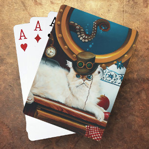 Steampunk Submarine Cat Tea Playing Cards