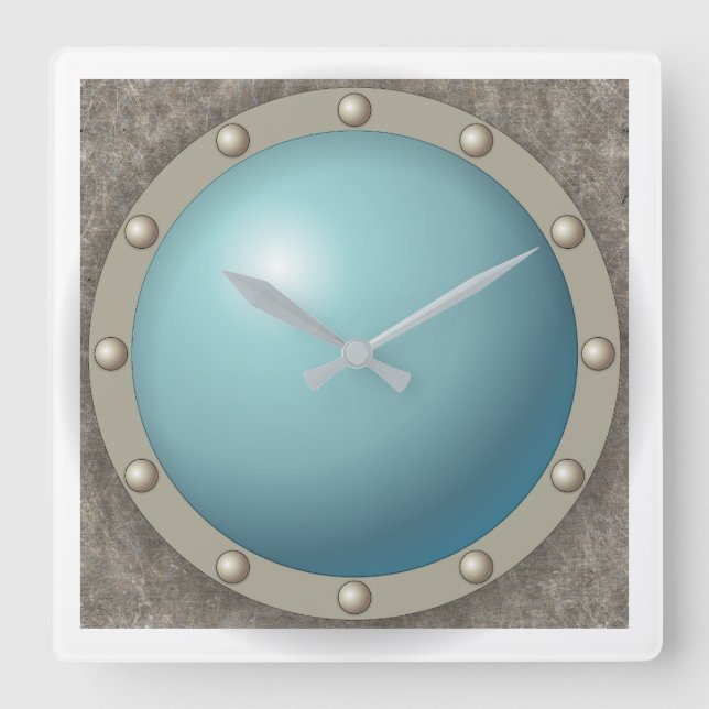 Steampunk submarine hublot square wall clock (Front)
