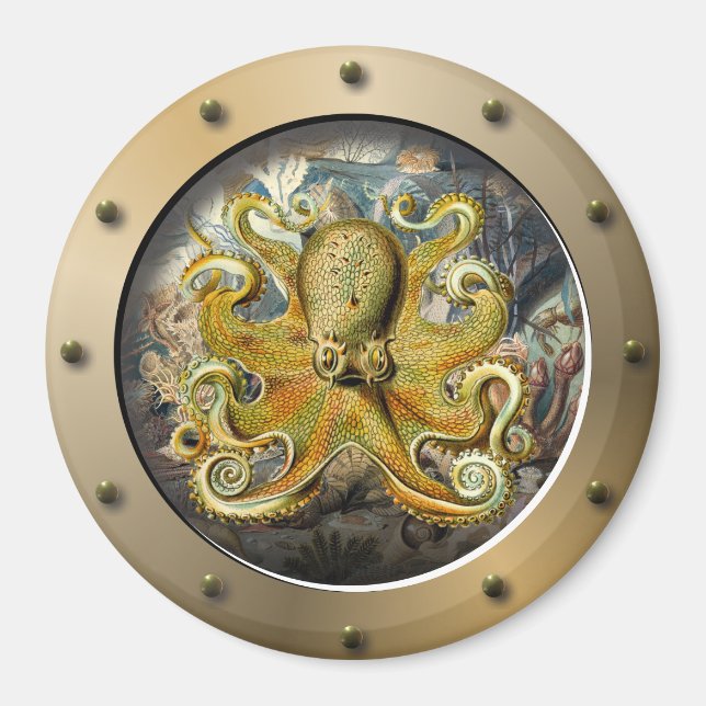Steampunk Submarine Porthole Octopus Magnet (Front)