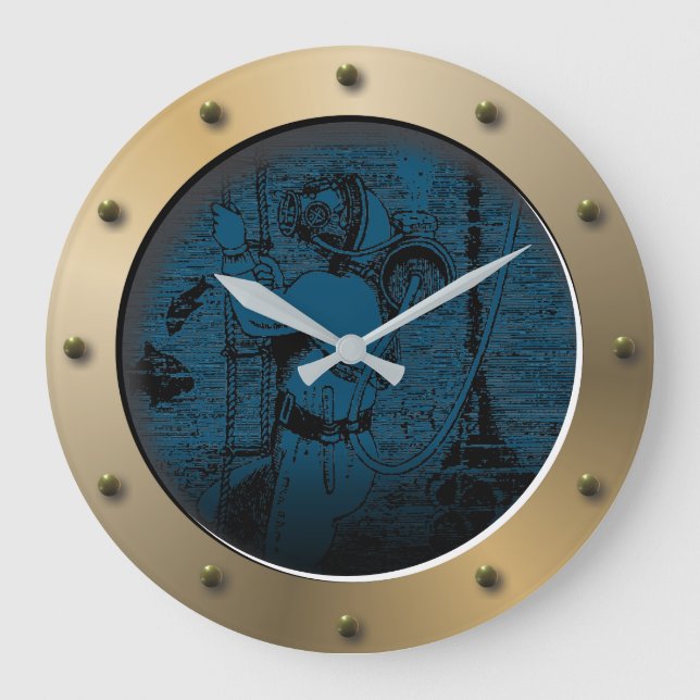 Steampunk Submarine Porthole SCUBA Diver Large Clock (Front)