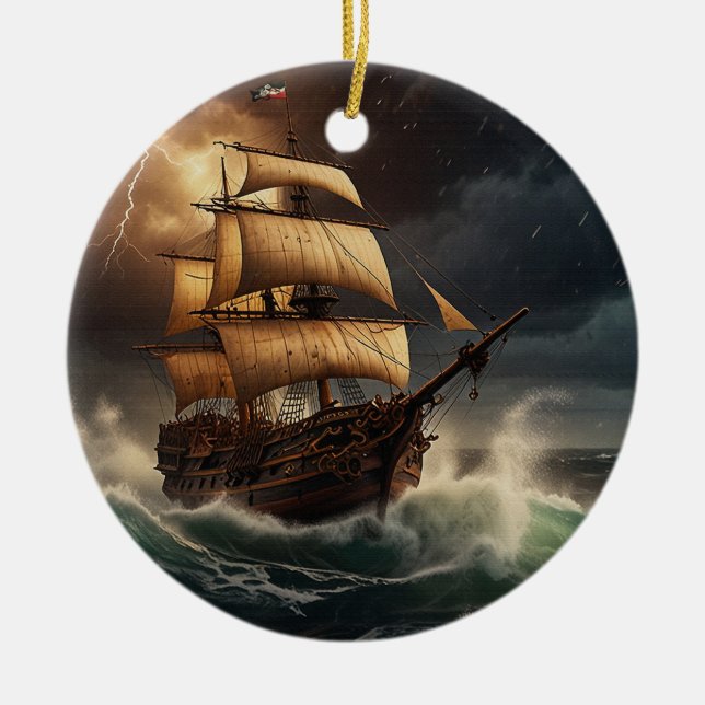 Steampunk Submersible Ocean-liner Ceramic Ornament (Front)