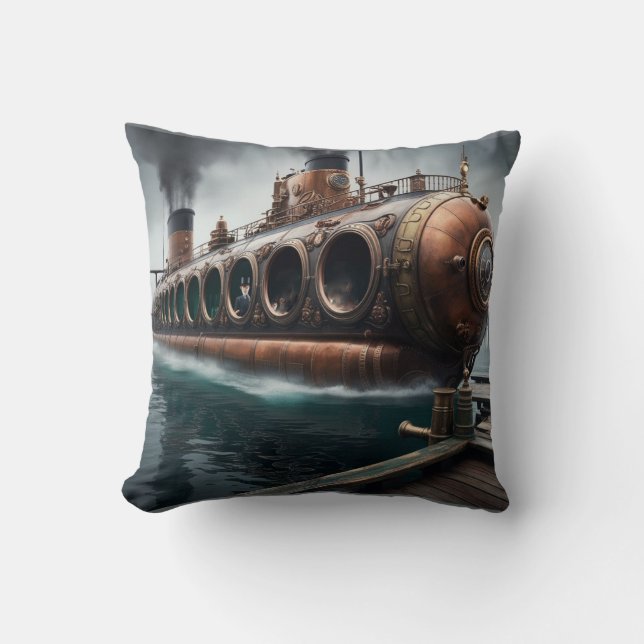 Steampunk Submersible Ocean-liner Cushion (Front)