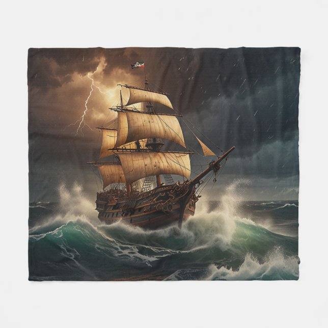 Steampunk Submersible Ocean-liner Fleece Blanket (Front (Horizontal))