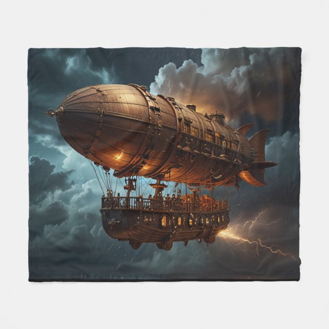 Steampunk Submersible Ocean-liner Fleece Blanket (Front (Horizontal))