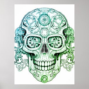 Steampunk Sugar Skull Drawing Art for Adults Wall Poster