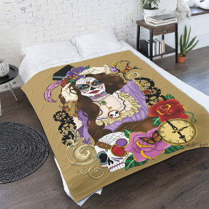 Steampunk Sugar Skull Fleece Blanket