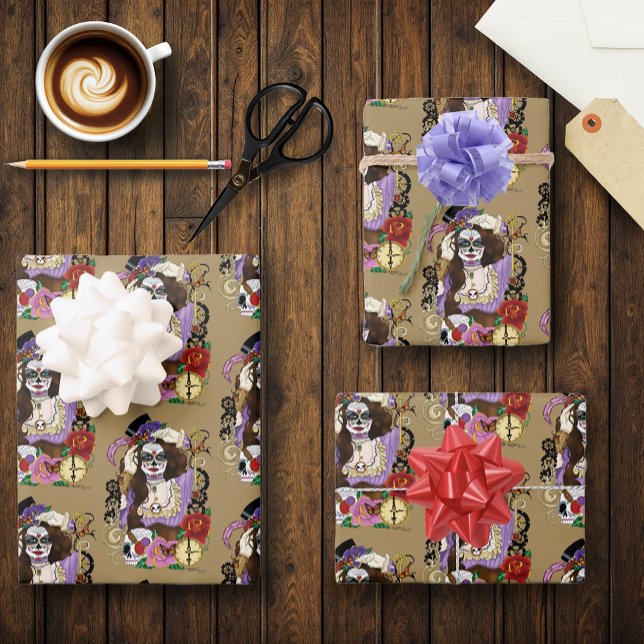 Steampunk Sugar Skull Wrapping Paper Sheet (Creator Uploaded)