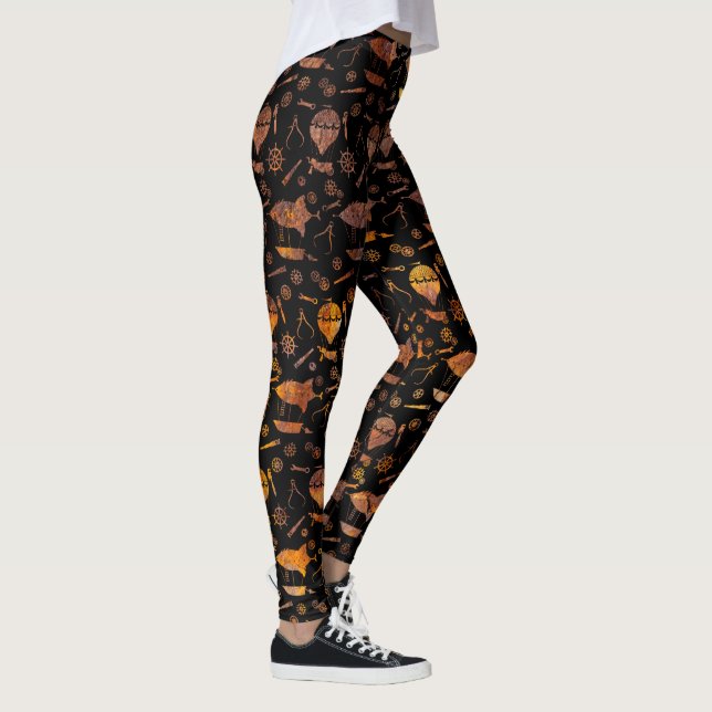 Steampunk Super Colourful Rusty Airships Leggings (Right)