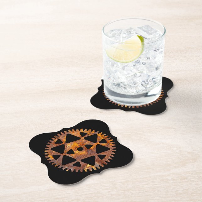 Steampunk Super Colourful Rusty Gear III Paper Coaster (Insitu)