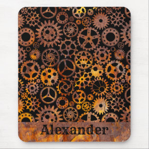Steampunk Super Colourful Rusty Gears Custom Name Mouse Pad