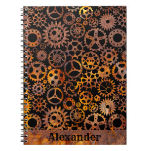 Steampunk Super Colourful Rusty Gears Custom Name Notebook