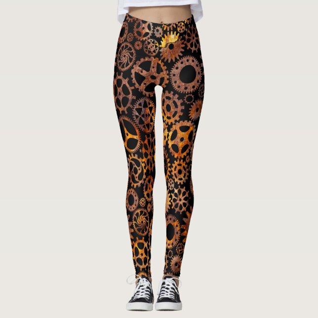Steampunk Super Colourful Rusty Gears Leggings (Front)