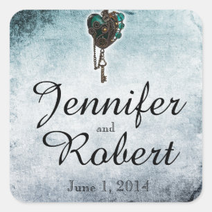Steampunk Teal Heart Wedding Envelope Seal