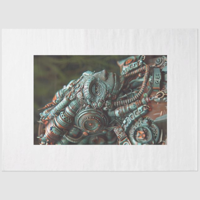 Steampunk Teal Orange Lizard Decoupage Tissue Paper (Front)