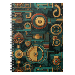 Steampunk Teal Red Gold Notebook