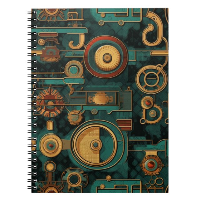 Steampunk Teal Red Gold Notebook (Front)