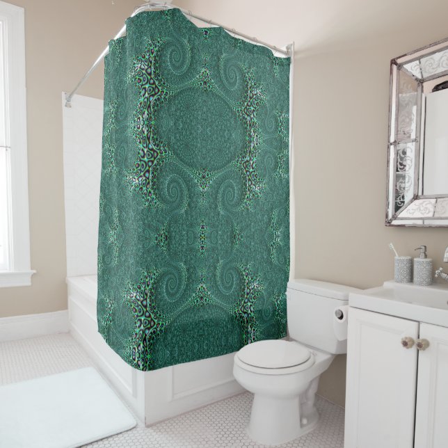 Steampunk Teal Spotted Octopus Fine Fractal Art Shower Curtain (In Situ)