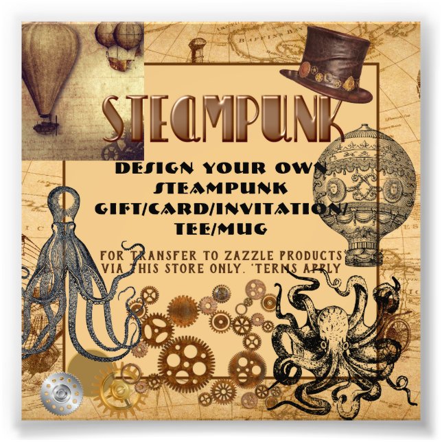 STEAMPUNK  Template Transfer To ANY Gift/Card Photo Print (Front)
