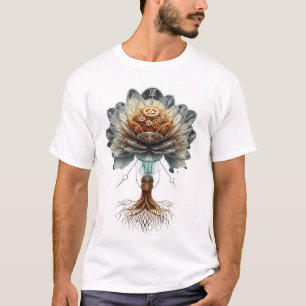 Steampunk Temporal Bloom: Mechanical Nature Engine T-Shirt