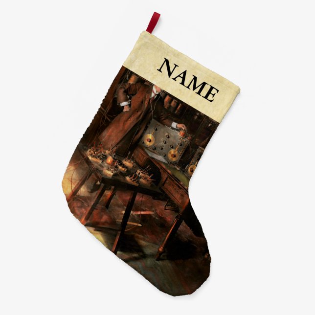 Steampunk - The time traveller 1920 Large Christmas Stocking (Front (Hanging))