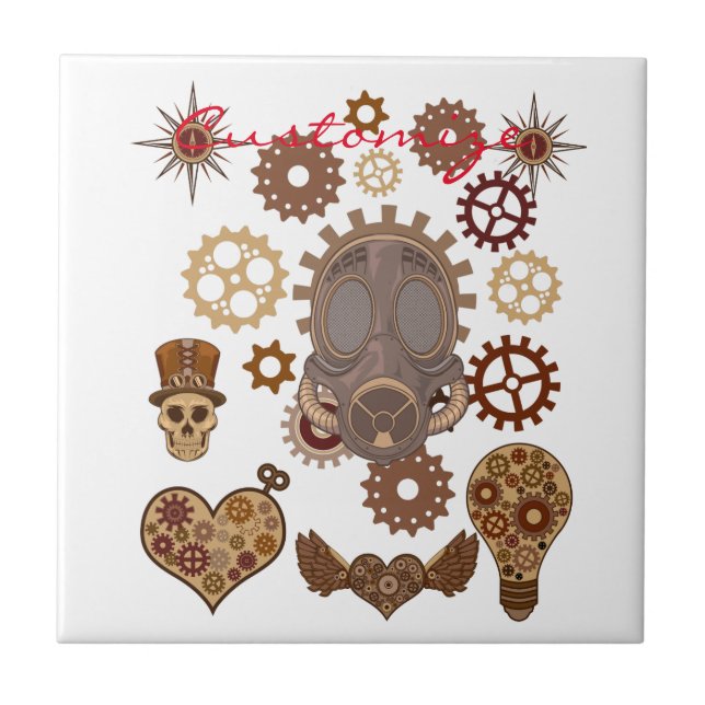 Steampunk Theme Thunder_Cove Ceramic Tile (Front)