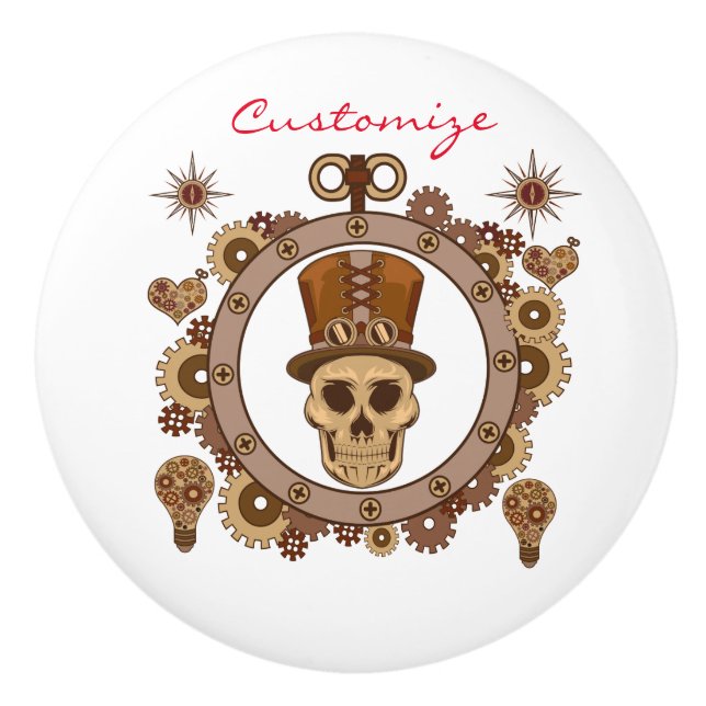 Steampunk Theme Top Hat Skull Thunder_Cove Ceramic Knob (Front)