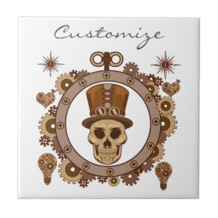 Steampunk Theme Top Hat Skull Thunder_Cove Ceramic Tile