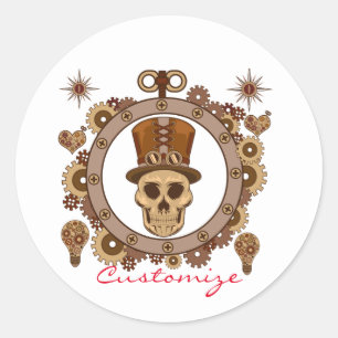 Steampunk Theme Top Hat Skull Thunder_Cove Classic Round Sticker