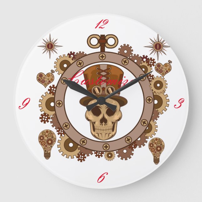 Steampunk Theme Top Hat Skull Thunder_Cove Large Clock (Front)