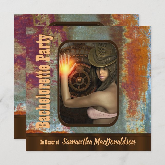 Steampunk themed bachelorette party invitation (Front/Back)