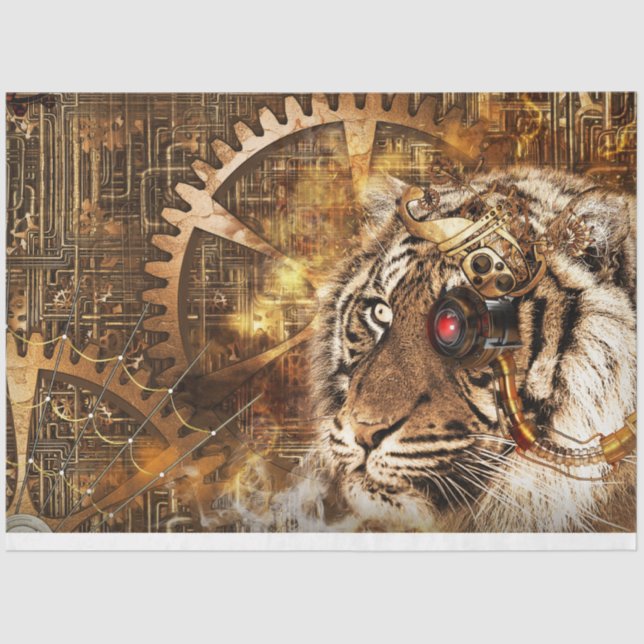 Steampunk Tiger Art  20x30  Decoupage Tissue Paper (Front)