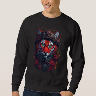 Steampunk Tiger flowers splash Tigers Fantasy Art Sweatshirt