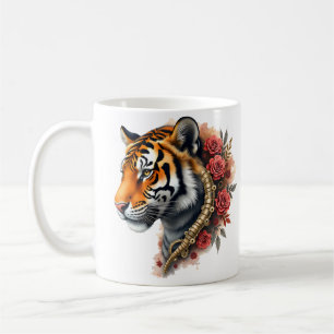 Steampunk Tiger with Roses Illustration. Coffee Mug