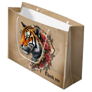 Steampunk Tiger with Roses Illustration.  Large Gift Bag