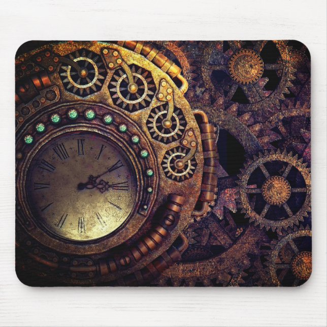 Steampunk Time Clock Gears Dark Mouse Pad (Front)