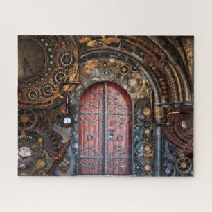 Steampunk Time Entrance Clock Gears Door Jigsaw Puzzle